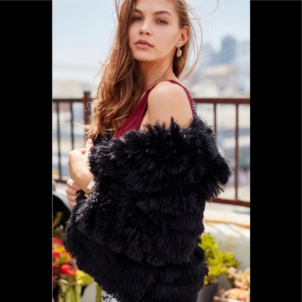 Black Fluffy shaggy cardigan slim jacket. - Picture 3 of 5